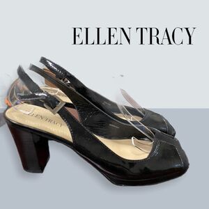 Ellen Tracy Black Patent Peep Top Heels 8